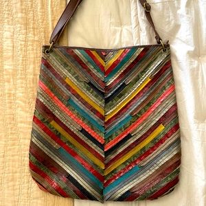 “Black-rivet” - Multi-colored leather strip purse - hand bag